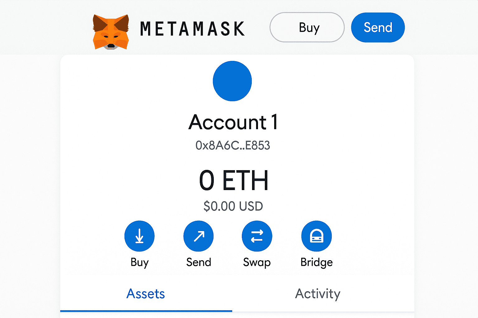 MetaMask dashboard